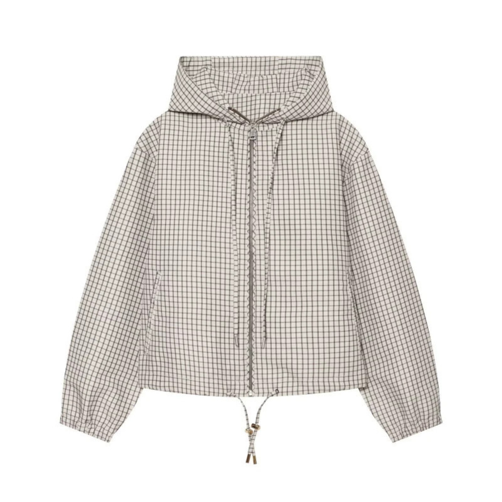 ZARA Versatile Long Sleeve Hooded Zip Plaid Jacket